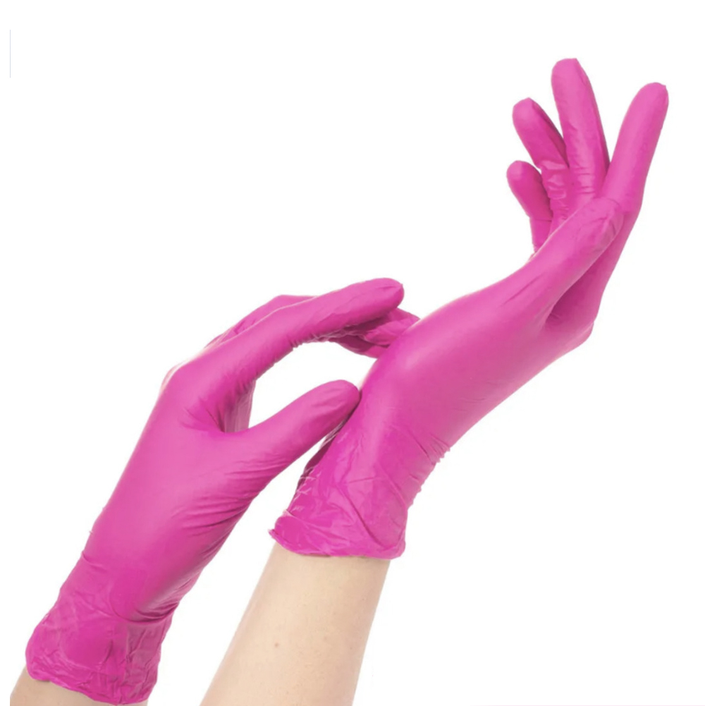 Перчатки нитриловые, ФУКСИЯ розовая, текстурированные, неопудренные, M, 7-8, 3,5гр, 100шт, NitriMAX