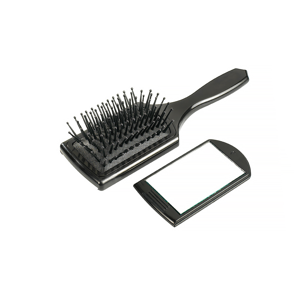 Comair Мини-брашинг Mini Paddle Brush, штырьки с пластмассовыми шариками, 7-рядный, съемное зеркальце, 16,4*5,2*3,5см, цвет - Черный