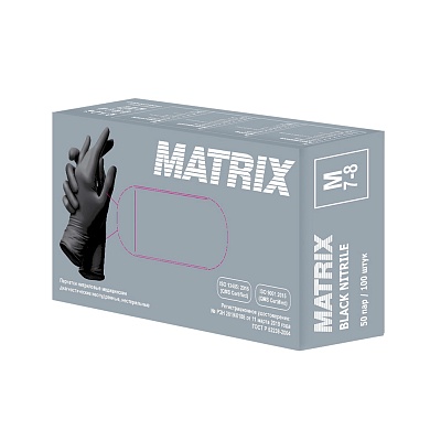 Перчатки нитриловые, ЧЕРНЫЕ текстурированные, неопудренные, XL, 9-10, 3,5гр, 100шт, MATRIX